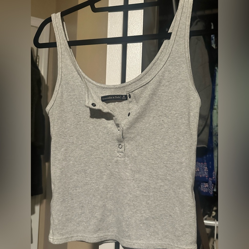 Abercrombie & Fitch Medium Ribbed Henley Gray Tank Top